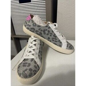White Raven Shoes Womens 10 Casual Sneakers Leopard Glitter Silver Faux Leather